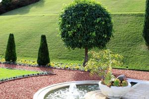 haifa israel 14 de diciembre de 2019. jardines bahai - terrazas de jardín alrededor del santuario del bab en el monte carmelo en haifa. foto