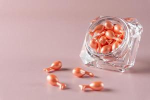 Travel-friendly serum capsules with rejuvination formula for healthy skin. Anti-aging cosmetics. photo