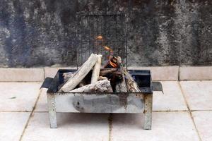 Vegetables and meat are fried on the grill. photo