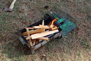 Vegetables and meat are fried on the grill. photo