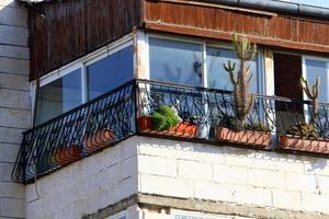 Haifa Israel June 15, 2020. Large balcony on the facade of a residential building. photo