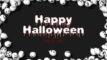 feliz halloween globos blancos de miedo que vienen de los lados, representación 3d de fondo de terror de halloween, selección de globos luma mate video