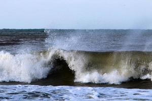 Storm on the Mediterranean Sea in northern Israel. photo