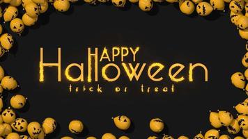feliz halloween globos de miedo que vienen de los lados, texto de fuego, representación 3d de fondo de terror, selección de globos luma mate video