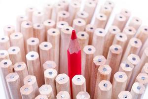 One sharpened red pencil among many ones photo