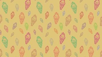 Ice cream cone pattern art background. Colorful vintage dessert animation isolated on white. Creative sweet treat minimal food decoration banner.