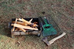 Vegetables and meat are fried on the grill. photo