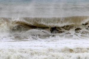 Storm on the Mediterranean Sea in northern Israel. photo