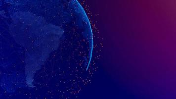 Dotted earth with a digital communication line. Global network connection around the globe. photo