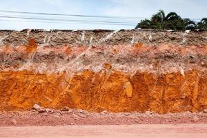 Layer of soil beneath the asphalt road photo