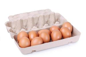 Ten brown eggs in a carton package photo