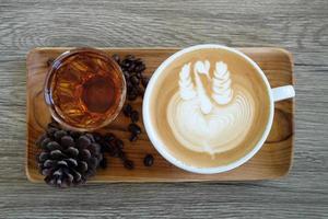 Coffee latte art in coffee shop photo