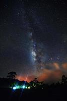 Milky Way with cloud and silhouette of tree at Phu Hin Rong Kla National Park,Phitsanulok Thailand, Long exposure photograph.with grain photo