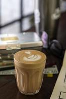 coffee latte art in coffee shop photo