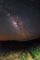 Milky way galaxy with stars over moutain at Phu Hin Rong Kla National Park,Phitsanulok Thailand, Long exposure photograph.with grain photo