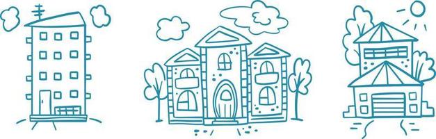 Doodle houses set vector