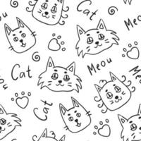 Cat doodle seamless pattern vector