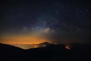 Milky Way Galaxy at Doi inthanon Chiang mai, Thailand.Long exposure photograph.With grain photo