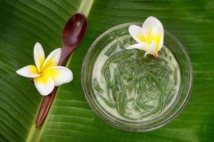 Thai dessert made from rice noodles that eaten with coconut milk , name Lod-Chong photo