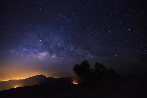 Milky Way Galaxy at Doi inthanon Chiang mai, Thailand.Long exposure photograph.With grain photo