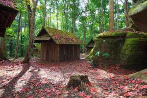 Red maple leaf wit Political and Military School at Phu hin Rong Kla National Park, Thailand photo