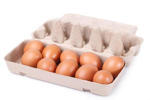Ten brown eggs in a carton package photo