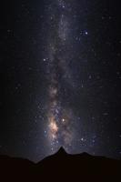 Landscape silhouette of high moutain and milky way galaxy with stars and space dust in the universe photo