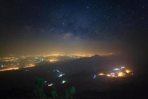 Milky way galaxy at Phutabberk Phetchabun in Thailand.Long exposure photograph.With grain photo