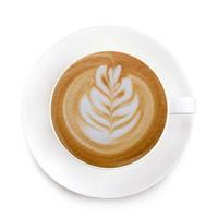 vista superior café latte art sobre fondo blanco foto