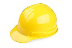 yellow safety helmet on white background photo