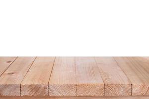 Wood table top on white background photo