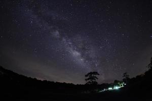 silueta de árbol y vía láctea phu hin rong kla parque nacional, phitsanulok tailandia foto