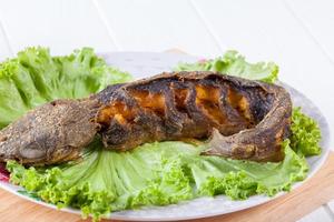 Grilled catfish on table photo