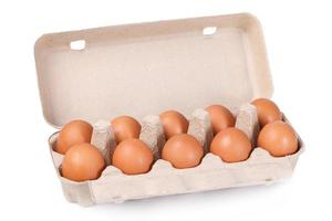 Ten brown eggs in a carton package photo