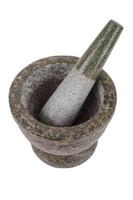 rock mortar and pestle on white background photo