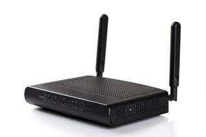 Black Wireless Router isolated on white background photo