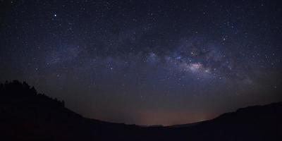 panorama milky way galaxy over moutain at Phu Hin Rong Kla National Park,Phitsanulok Thailand photo