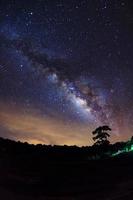 Milky Way at Phu Hin Rong Kla National Park in Phitsanulok Thailand, Long exposure photograph, with grain photo