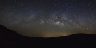 Panorama milky way galaxy with stars and space dust in the universe, Long exposure photograph, with grain. photo