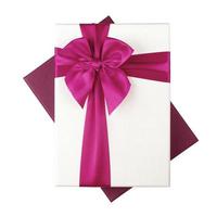 White gift Box with pink ribbon Isolated on white background photo