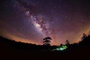 Silhouette of Tree and Milky Way. Long exposure photograph. photo