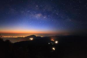 Milky Way Galaxy at Doi inthanon Chiang mai, Thailand.Long exposure photograph.With grain photo