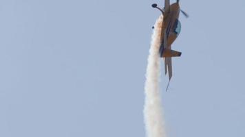 NOVOSIBIRSK, RUSSIAN FEDERATION JULY 28, 2019 - Sport trainer aircraft performance aerobatic flight. Airshow at the Mochische aerodrome UNNM video