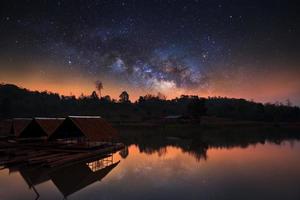 Milky Way and silhouette of hut, Long exposure photograph, with grain photo