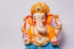 Happy Ganesh Chaturthi Greeting Card design with lord ganesha idol photo