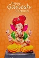 Happy Ganesh Chaturthi Greeting Card design with lord ganesha idol photo