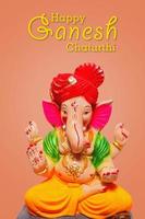 Happy Ganesh Chaturthi Greeting Card design with lord ganesha idol photo