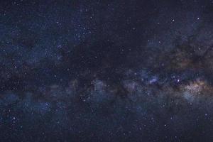 Starry night sky, Milky way galaxy with stars and space dust in the universe, Long exposure photograph, with grain. photo