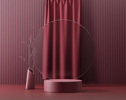 Abstract still life elegance red podium platform product showcase with curtain 3d rendering photo