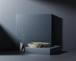3D rendering abstract deep blue platform podium product presentation backdrop photo